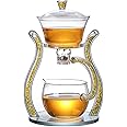 RORA Glass Teapot Set Semi Automatic Drip Rotating with Infuser Lazy Kungfu Tea pot Set (Yellow)