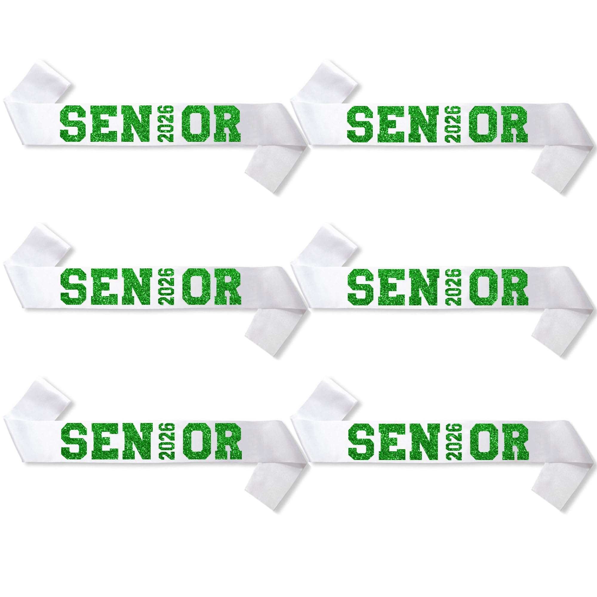 Photo 1 of 6Pcs White Senior 2026 Satin Sashes with Green Glitter Letters Senior 2026 Decorations - 2026 Graduation Celebrations Sashes - Senior Cheer Sash - Cheerleader Sash - Class Competition Sashes