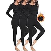 Winvote 3 Sets Thermal Underwear for Women Set Long Johns Fleece Lined Soft Cold Weather Warm Base Layer Winter Top Bottom