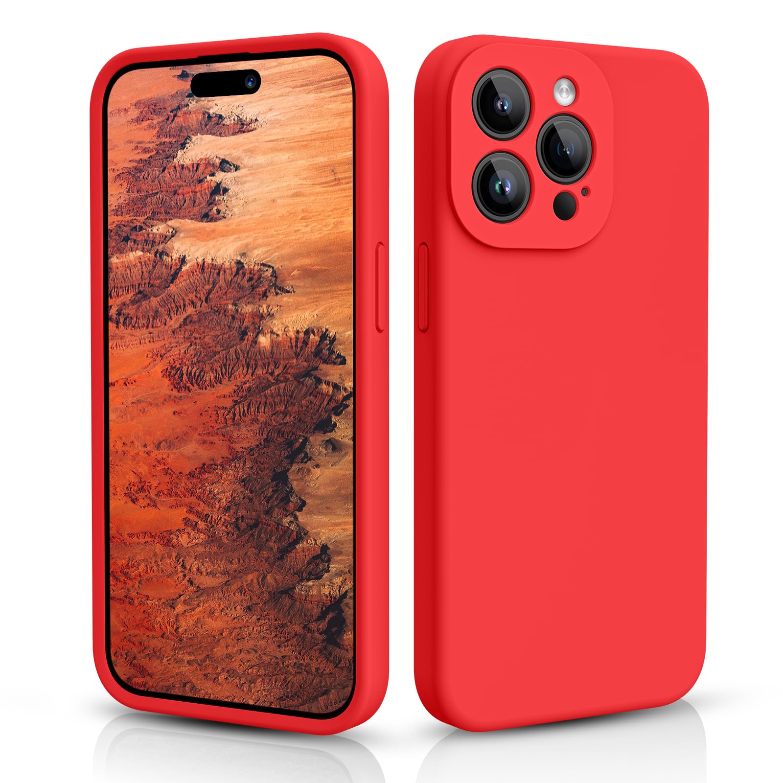 CALOOP Slim-Fit for iPhone 15 Pro Case,Skin Soft Liquid Silicone,Sturdy Hard Frame Shockproof Cover with Anti-Scratch Microfiber Lining,Full Protection for Screen and Camera Lens, 6.1 inch(Red) — image 1