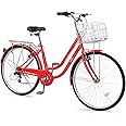 Ktaxon Women Bike Bicycles for Women, Beach Cruiser Bike with Premium Derailleur & Shift Lever, Adjustable Seat, High-Carbon Steel Frame and Excellent Welding Technology