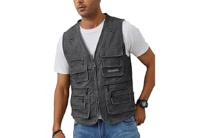 Gihuo Men's Fishing Vest Casual Utility Travel Safari Cargo Outdoor Work Photo Fly Vest Jacket with Multi Pockets
