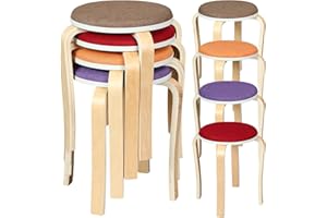 Thyle 4 Pcs Stackable Stools Wooden Stools 16.5" Round Upholstered Backless Chair Extra Seating Nesting Colorful Flexible Seating Chairs for Home Office Room Backyard Kitchen Apartment (Fresh Color)