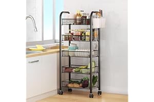 MilleLoom 5 Tier Kitchen Cart with Storage & Lockable Wheels, Metal Rolling Cart, Rolling Utility Cart Storage for Makeups Fr