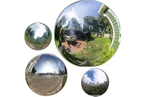 HomDSim 4pcs 5in/6in/8in Diameter Gazing Globe Mirror Ball,Silver Stainless Steel Polished Reflective Smooth Garden Sphere,Colorful and Shiny Addition to Any Garden or Home