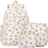 jingyuKJ Coquette Backpack Set, Cute Kawaii Aesthetic Daypack Bow Rucksack (A02 Bow Blue)
