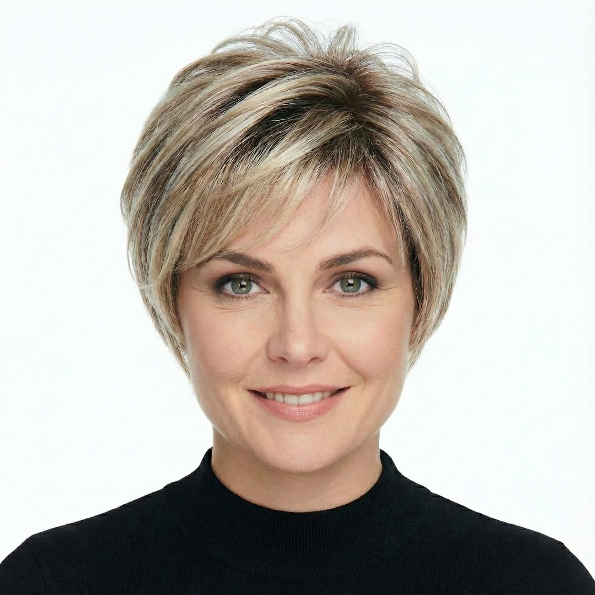 AIYLMZ Ombre Blonde Short Pixie Cut Wig with Bangs, Synthetic Heat Resistant Straight Wig