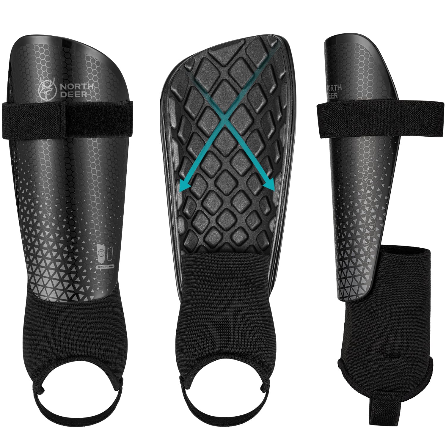Northdeer Football Shin Guards - Sleeves with Ankle Protection - Shin Pads for Boys Girls Men (Black M)