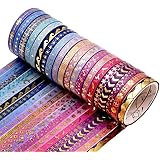 N-E Thin Purple Washi Tape - 20 Rolls 5mm Gold Foiled Skinny Washi Tape Set, Pretty Star Washi Tape for Bullet Journal, Scrap