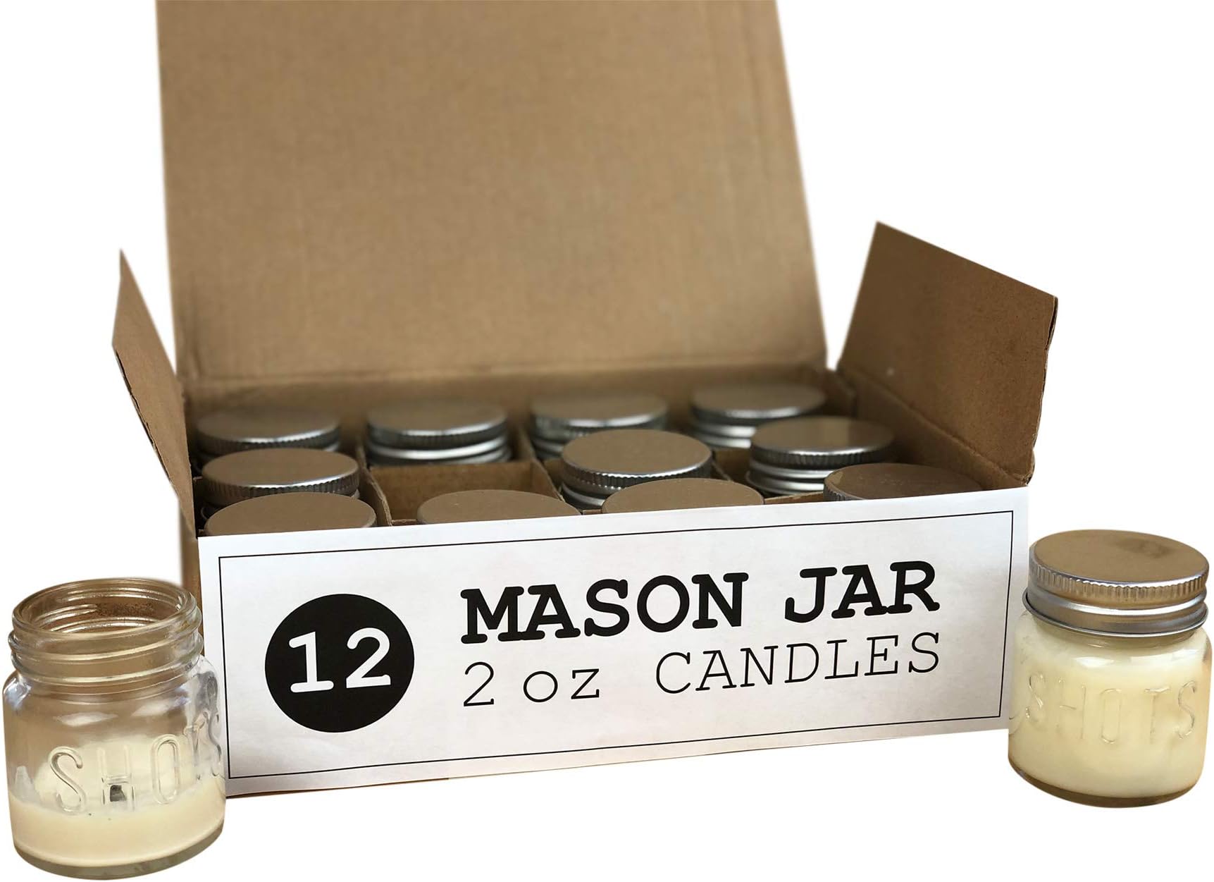 Set of 12 Bulk Wholesale 2 Ounce Mini Mason Jar Shot Glass Candles - Perfect for Weddings, Restaurants, Gifts, Baby Showers