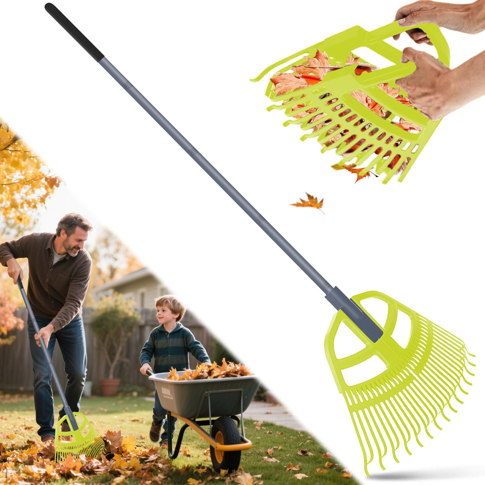 Photo 1 of 2 in 1 Garden Leaf Rake & Leaf Scoops, Adjustable Leaf Rake for Lawns with Grabber, Hand Rakes for Picking Up Leaves,Pine Needles, Gravel