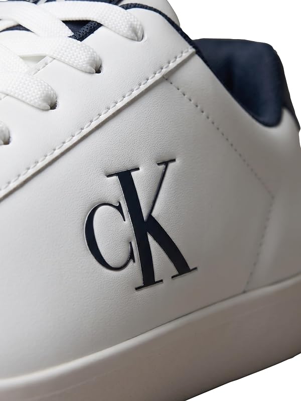 Uomo Sneakers con Suola Preformata Derby con Logo, Bianco (Bright White/Calvin Navy), 42