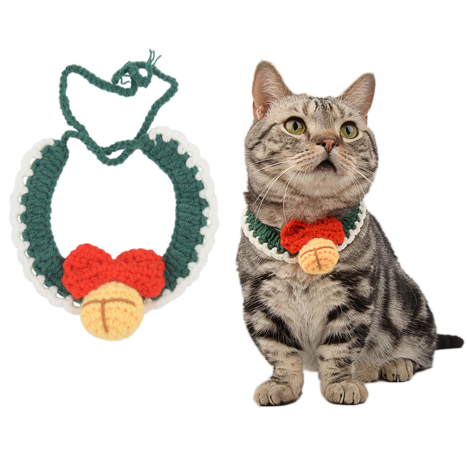 ONEWUS Handmade Knitted Cat Collar Crocheted Dog Collar Xmas Pet Costume Adjustable for Kitten Puppy Rabbit Reptile