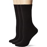 HUE Scalloped Pointelle Ruffle Crew Socks for Women 3 Pair Pack | Cute style, pointelle socks with scalloped crew length, smooth toe seams, machine washable, cute socks for women