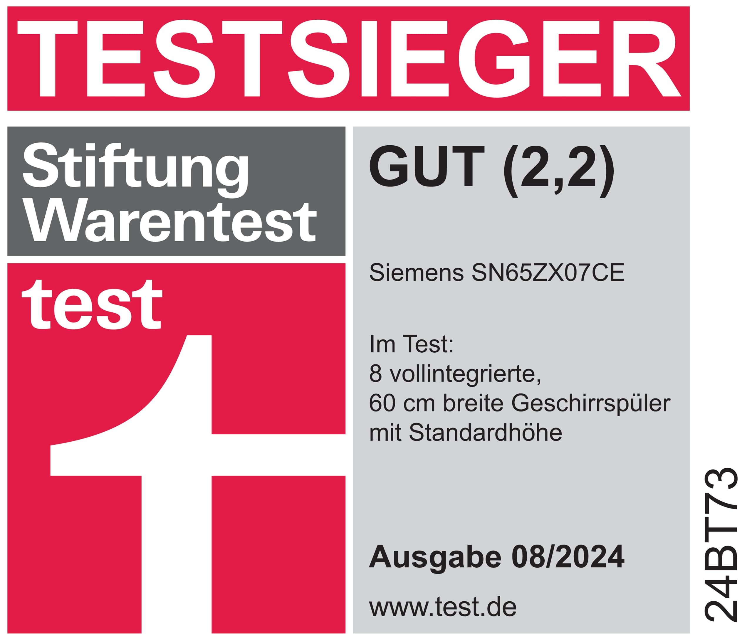 Siemens SN65ZX07CE, Stiftung Warentest Testsieger*, iQ500 Smarter Geschirrspüler Vollintegriert, 60 cm breit, Besteckschublade, Made in Germany, Zeolith Trocknung, extra leise, varioSpeed Programm 2
