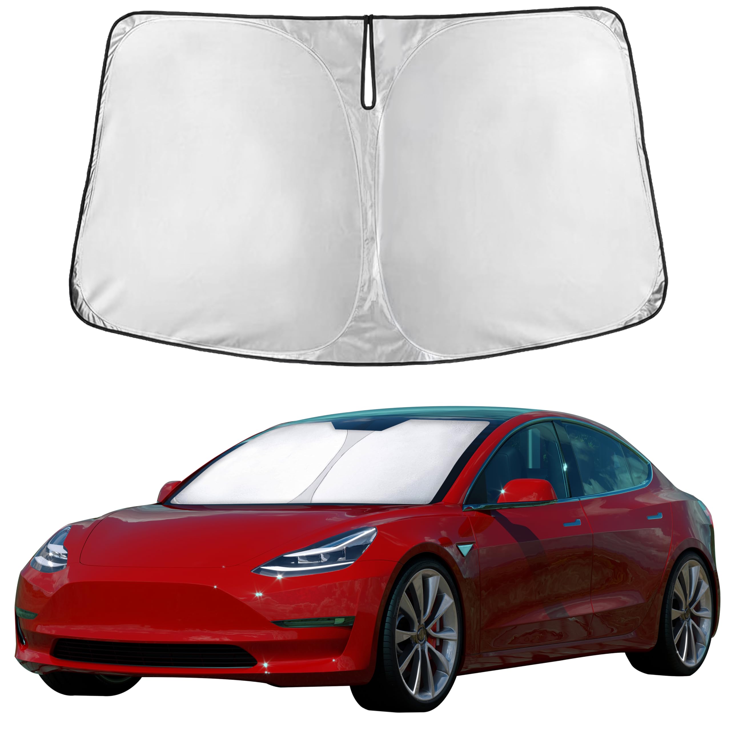Photo 1 of EcoNour Windshield Sun Shade Compatible for Tesla Model 3 & Model Y 2017–2026 | Custom Fit EV Front Window Sunshade | Foldable Heat & UV Reflective Sun Visor
