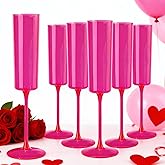 Ciaell 24 Pack Plastic Champagne Flutes - Hot Pink 6 Oz Disposable Champagne Glasses - Square Plastic Toasting Glasses for Party Birthday Anniversary Wedding & Valentine's Day