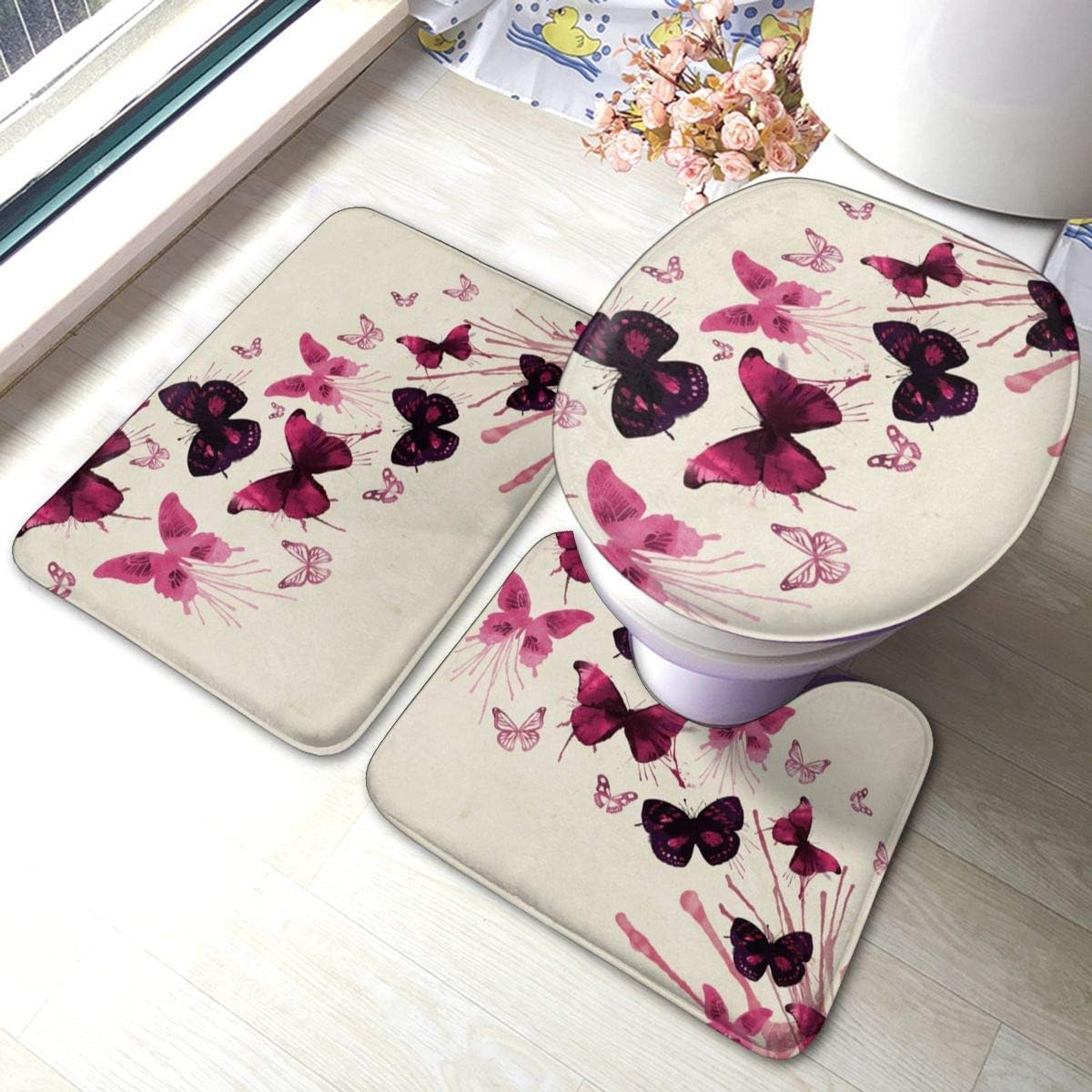 RedBeans Rutschfeste Badematte, 3-teiliges Flanell-Badezimmerteppich