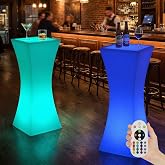 BALUS LED Bar Table 42" H, Light Up Cocktail Tables 16 RGB Colors Changing Lights with Remote Control, IP65 Waterproof Rechargeable Luminous Furniture Night Lighting for Party, 1 Piece - Rectangular