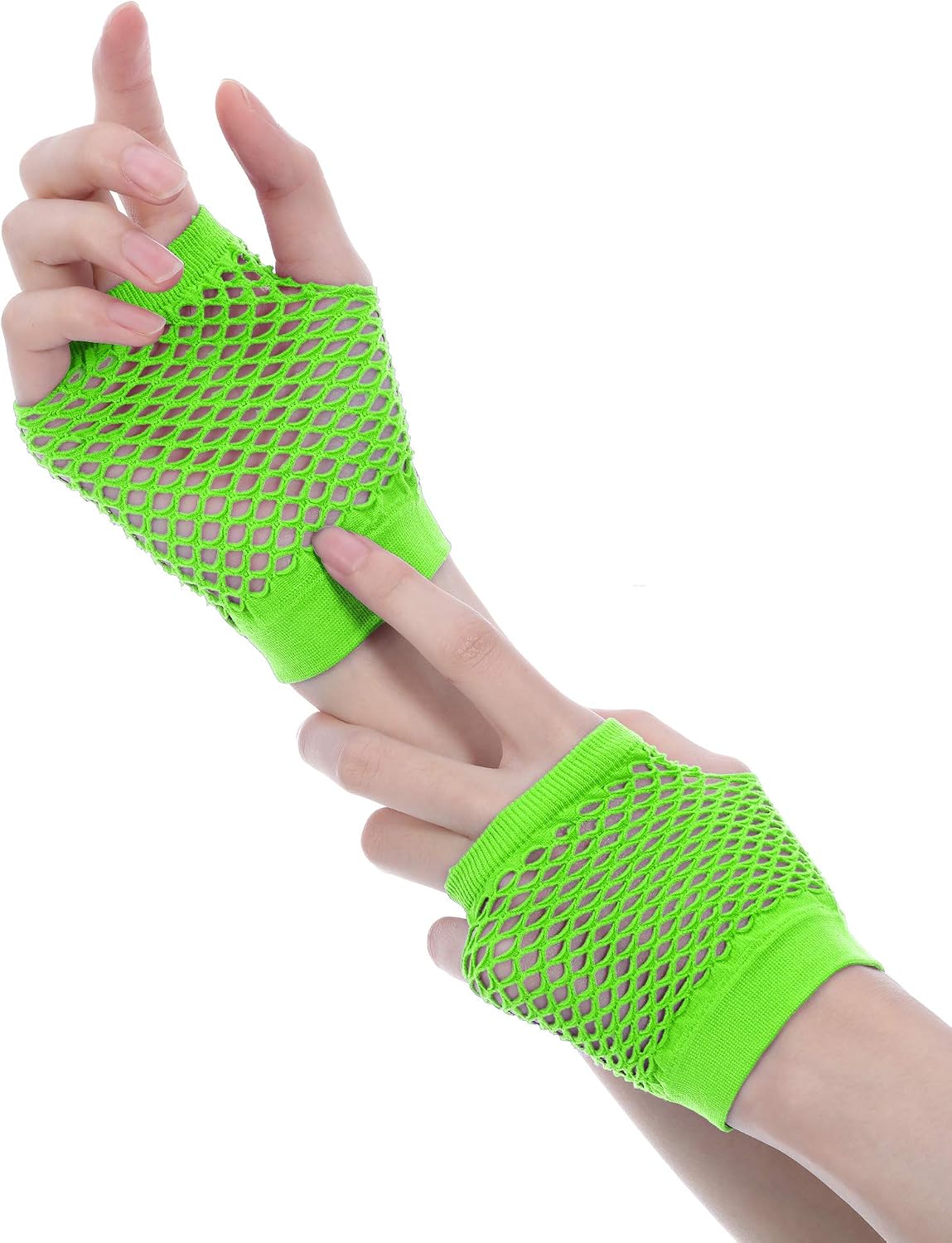 Blulu 80s Fancy Dress Costume Accessories Lace Headband Earrings Fishnet Gloves Necklace Bracelet for Women 80's Party(Fluorescent Green) - Image 4