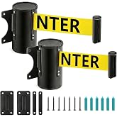 Landical 2 Pcs 16ft Wall Mount Retractable Barrier Belt Do Not Enter Sign Safety Belt Barrier Rope with Braking System Locking Button for Crowd Control Parking, Yellow