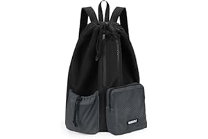 WANDF Swim Bag Mesh Drawstring Backpack with Wet Pocket Beach Bag for Swimming Pool Gym Workout Men and Women