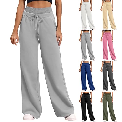 Cocila Sweatpants for Women UK Wide Leg Lounge Pants Elastic High Waisted Casual Joggers Bottoms Comfort Athletic Sports Outdoor Hiking Running Trousers with Pockets Grey S