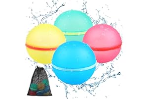 KAPEAZO Reusable Water Balloons Refillable Water Bomb, Soft Silicone Water Balls with Mesh Bag, Quick Fill & Self-Sealing Water Balloons for Water Fight Games, Outdoor Water Toys for Kids Adults,4pcs