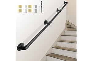 SCIEO 8FT Hand Rails for Indoor Stairs Industrial Staircase Handrail, Wall Mount Stair Banister Railing Metal Galvanized Steel Handrails Non-Slip Grab Bar for Indoor Outdoor Steps Stairs Porch Deck
