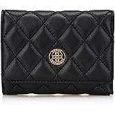 PEONY SUPREME Luxury Quilted Leather Short TriFold Small Compact Wallet Credit Card Holder Coin Purse Business Card Holder Gift for Girl Women Black