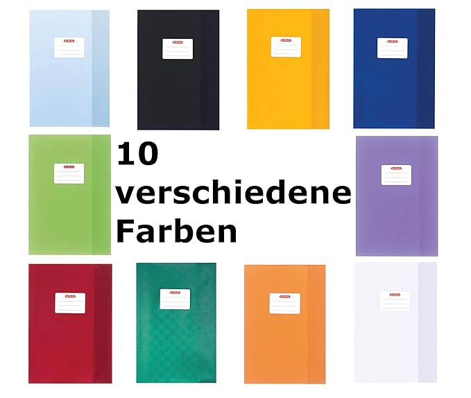 10 Herlitz Heftumschläge / Hefthüllen DIN A4 / Baststruktur / 10 verschiedene Farben