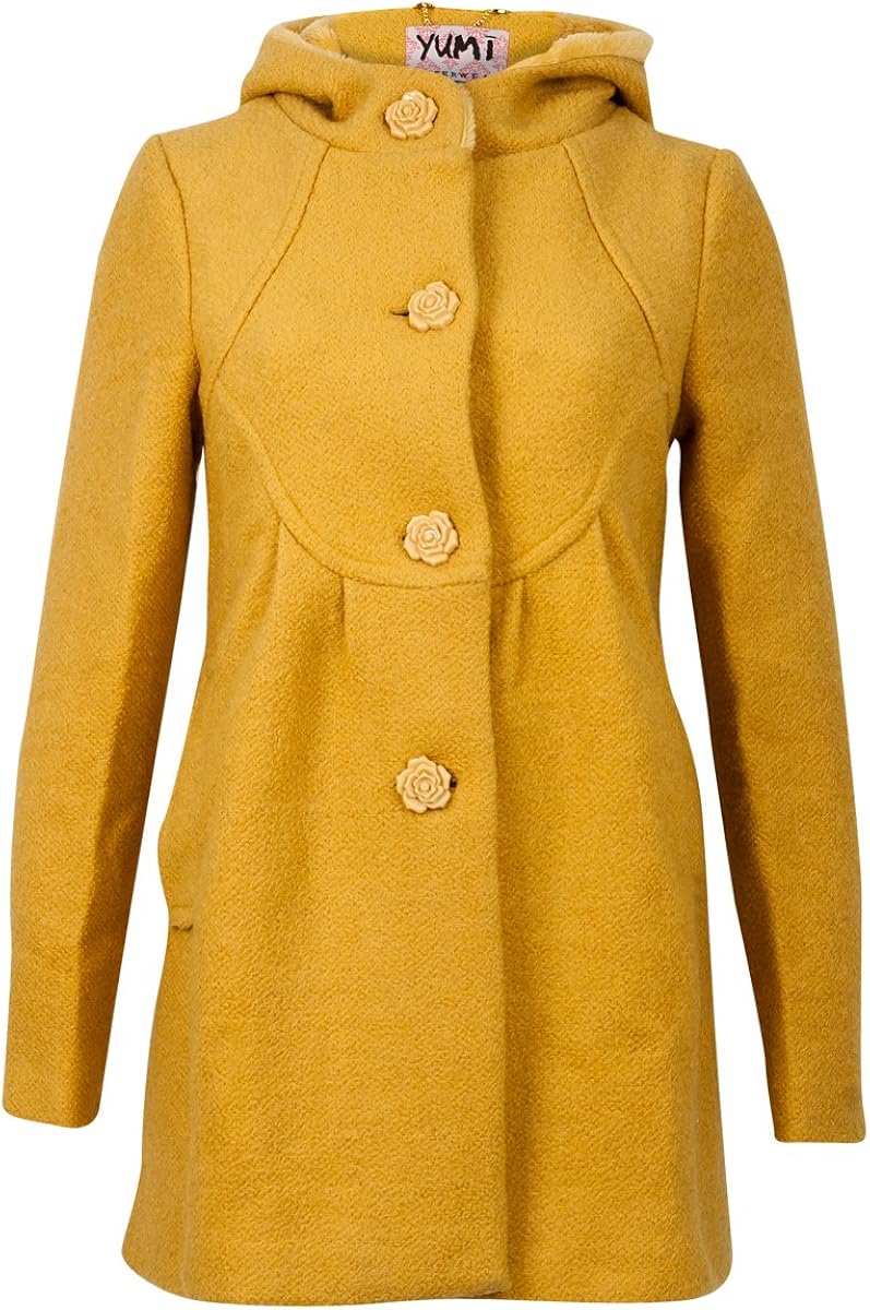 Womens Mustard Yellow Ladies Hooded Long Sleeve Coat Jacket Size 14