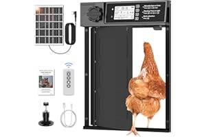 SOLARCLUCK Automatic Chicken Coop Door Solar - Powered Auto Chicken Door Opener, Timer/Light Sensor Modes for Safe and Convenient Chicken Keeping with Intelligent Obstacle Sensors, Remote Control, Black