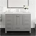 Eviva London 48 Bathroom Vanity with Top and Sink - Freestanding 48 Vanity with Sink and Countertop Quartz - Grey Single Sink Bathroom Vanity with Porcelain Sink Combo for Modern Bathroom Vanities