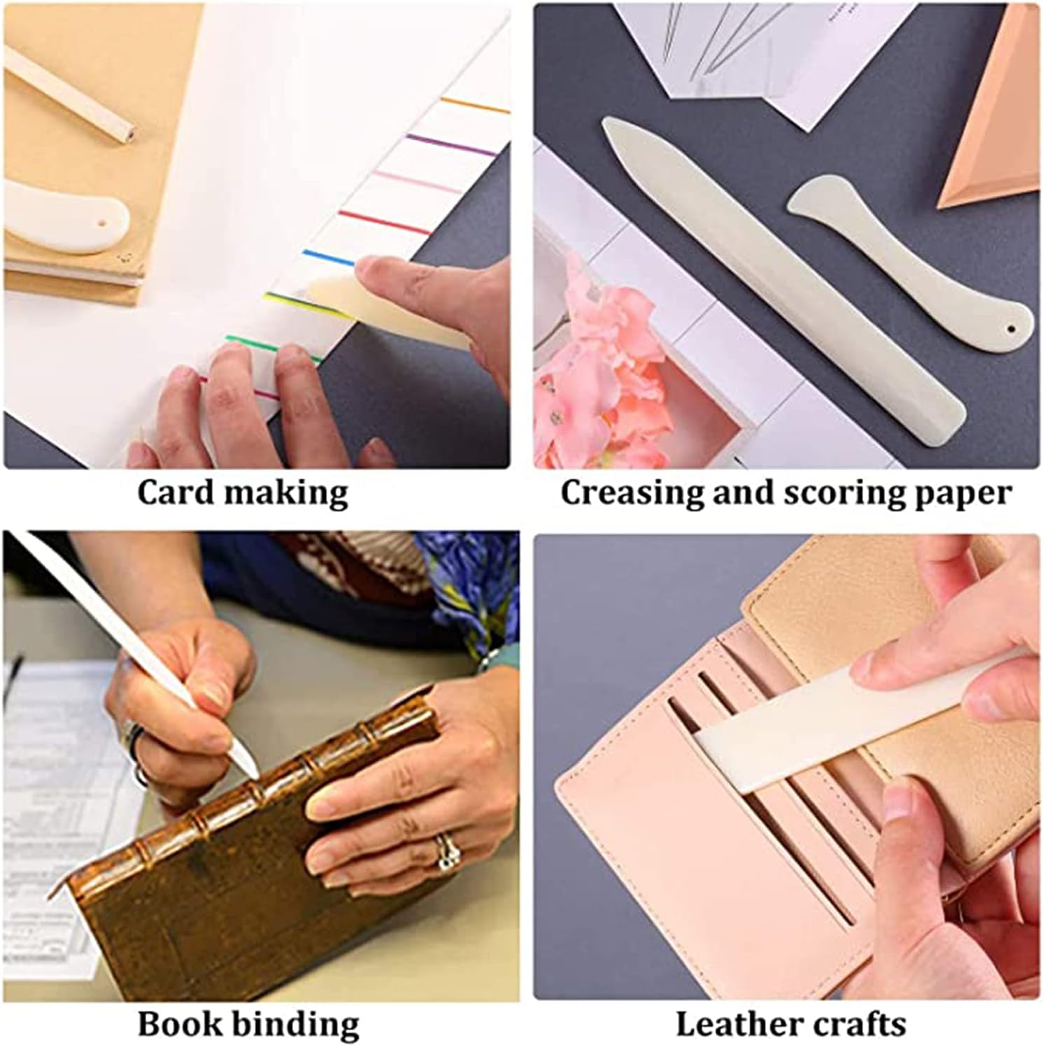 AQSXO Bone Folder Tool, Bone Paper Creaser Scoring, for DIY Handmade Leather Burnishing Bookbinding Cards and Paper Crafts, 6Pcs.