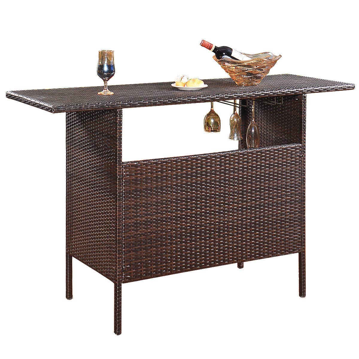 Mua Giantex Outdoor Patio Rattan Wicker Bar Counter Table With 2 Steel Shelves 2 Sets Of Rails Garden Patio Furniture 55 1 X18 5 X36 2 Lxwxh Brown Tren Amazon Má»¹ Chinh Hang 2020 Fado