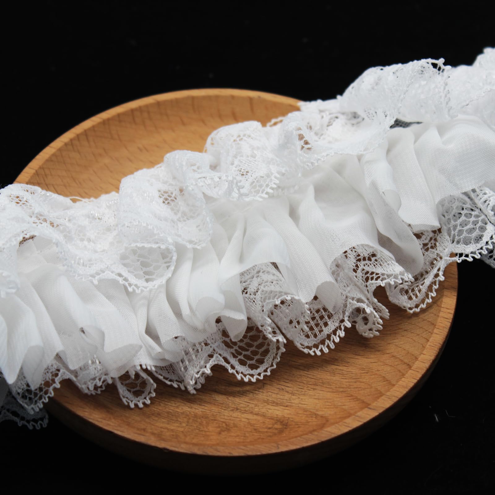 Yalulu 2 Yards 3D DIY Chiffon Ruffle Lace Pleated Chiffon Trim Dress Decoration Tulle Fabric Applique Trimming Craft Sewing (White)