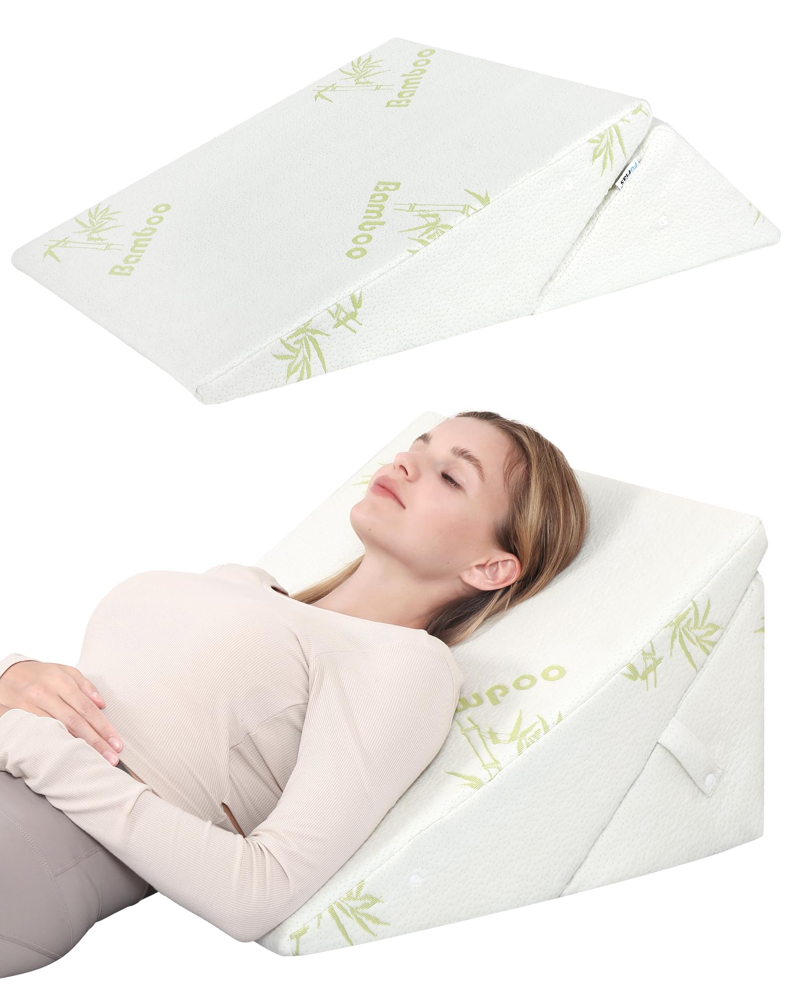 Forias Foldable Wedge Pillow, Rayon Derived from Bamboo 9 &12 Inch Adjustable Bed Wedge Pillow for After Surgery Triangle Pillow Wedge for Acid Reflux Snoring Post Surgery Back Leg Knee Pain