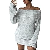 MakeMeChic Women's Off The Shoulder Sweater Dress Long Sleeve Knitted Mini Dresses