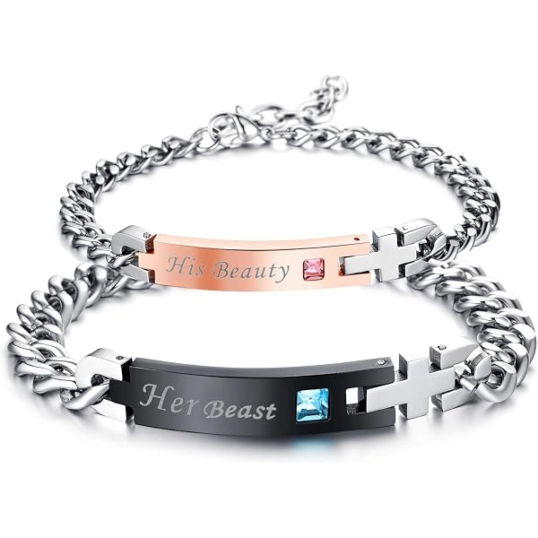Uloveido Custom Engravable Bracelet - Stainless Steel & Blue Turquoise Beads Adjustable Name Bracelet For Men & Women