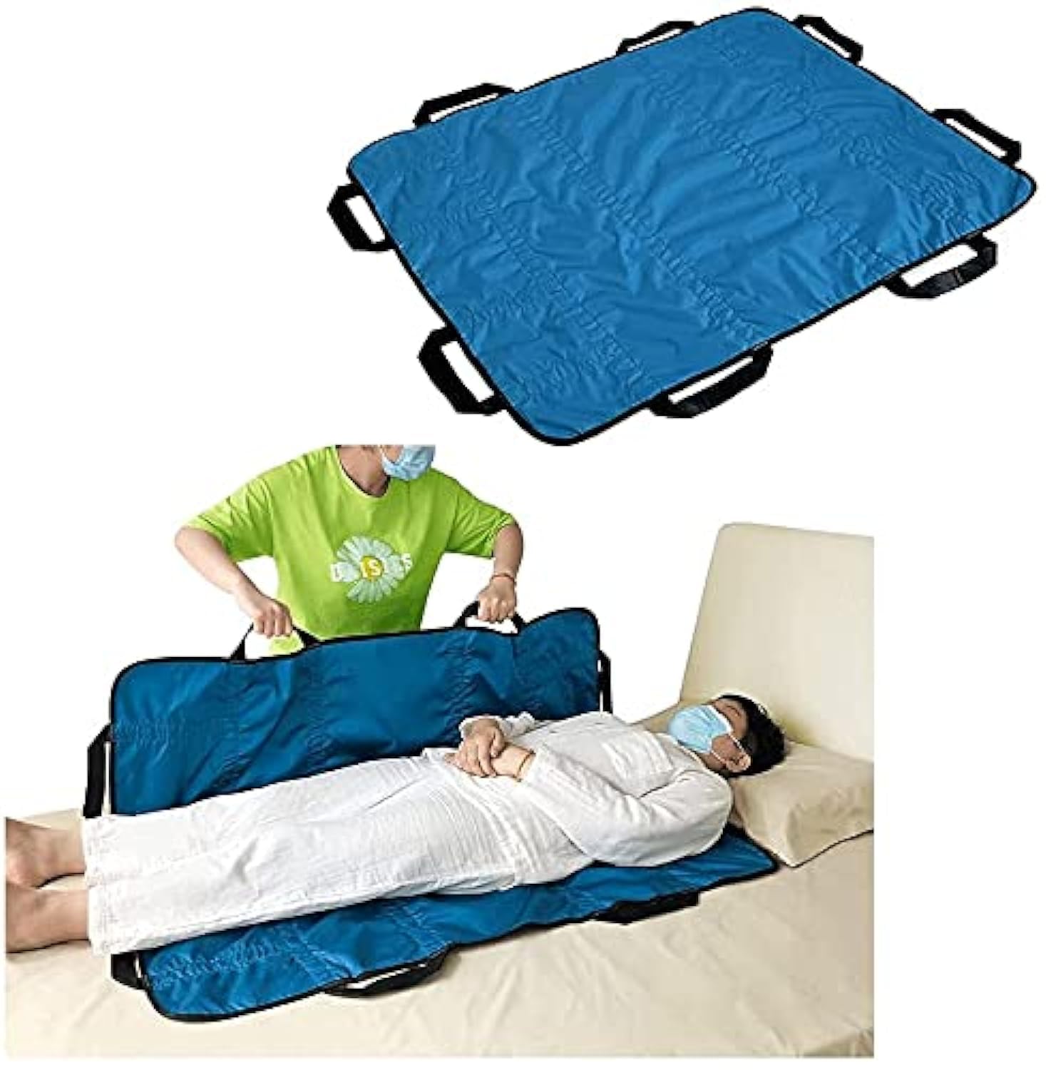NEPPT Positioning Bed Pad with Handles, 48" x 40" Slide Sheets for Moving Patients, Reusable Draw Sheets for Hospital, Transfer Pad for Elderly Turning Device, Washable Incontinence Bed Mat