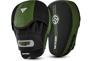 WYOX Premium Synthetic Leather Curved Focus Mitts – Boxing Pads for Hook & Jab Training, Adjustable Ventilated Strap, MMA Muay Thai Kickboxing Martial Arts Coaching Punching Hand Target Strike Shield