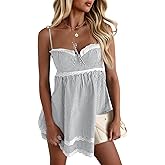 Wenrine Womens Summer Mini Dress Spaghetti Strap Sweetheart Y2K Plaid Lace Trim Tiered Beach Sundress Dresses