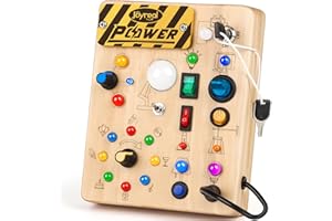 Joyreal Montessori Toddler Busy Board, 19 Led Wooden Sensory Board Educational Toy, Montessori Toys for 1-6 Year Old, Travel Toys Gifts for Toddlers Boys and Girls