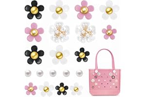 Alaxciax Pearls Daisy Flower Charms for Bogg Bag, Singer Charms for Bogg Bag, Beach Bag Charms for Simply Southern Bogg Bag Inserts Charms Accessories for Rubber Beach Bag