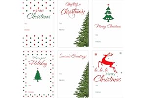 KINGLAKE GARDEN Christmas Gift Tag Stickers Self-Adhesive Christmas Name Tags Stickers 120pcs 6 Designs 3x2inch Holiday Sticker Christmas Tags for Envelope Seal Christmas Gift Presents(White)