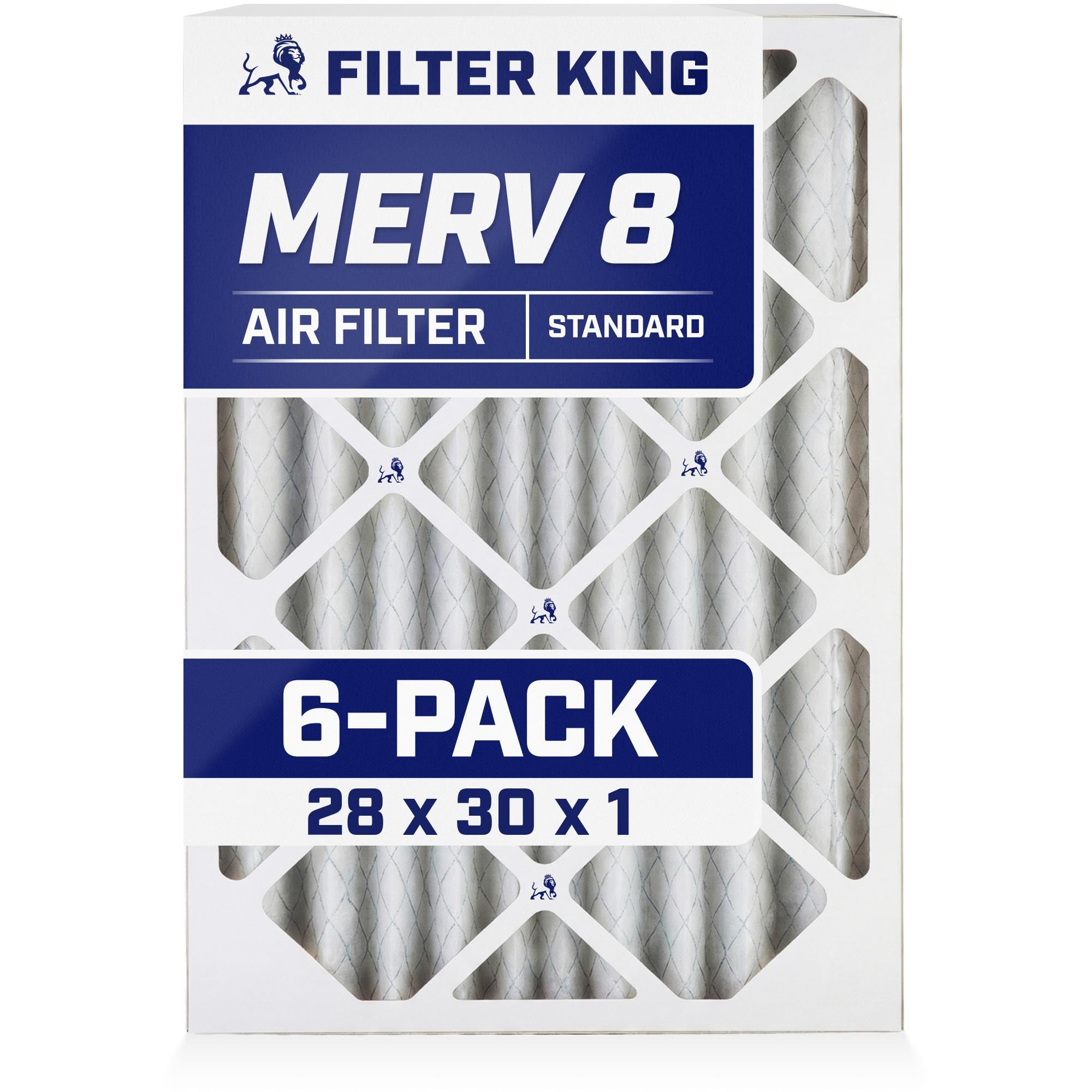 Filter King 28x30x1 Air Filter | 6-PACK | MERV 8 HVAC Pleated A/C Furnace Filters | MADE IN USA | Actual Size: 27.5 x 29.5 x .75" Image