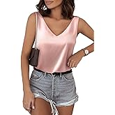 BLENCOT Tank Tops for Women V Neck Silk Summer Satin Sleeveless Blouses Basic Camisole Shirts