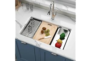30 Inch Undermount Kitchen Sink - GhomeG 30x18 Workstation Undermount Sink Stainless Steel 16 Gauge Single Bowl Under Counter with Accessories