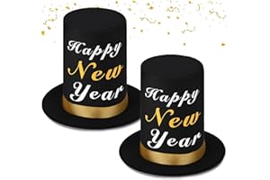 ShinyMatch 2pcs 2026 Happy New Year Top Hat Gold and Black Party Headwear for New Year's Eve Masquerade Role Play Accessories Holiday Decoration Supplies